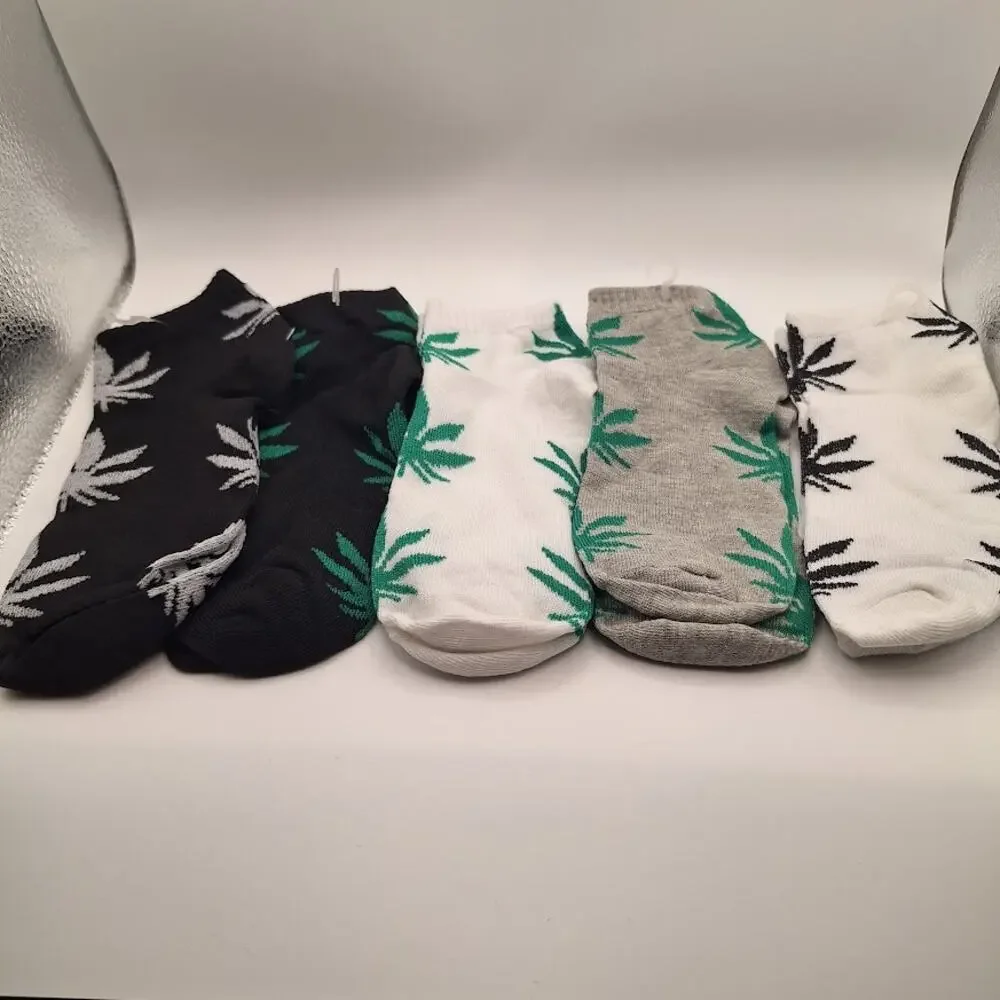 5 Pairs Unisex Adult Ankle Socks Leaf Pattern Comfortable NEW